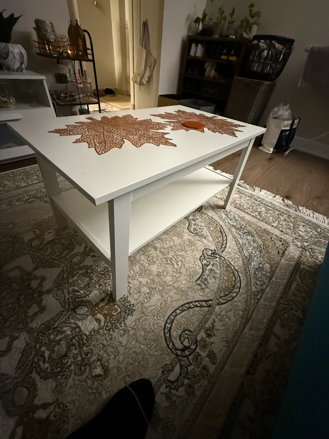 IKEA White Coffee Table with Storage Shelf - photo 2
