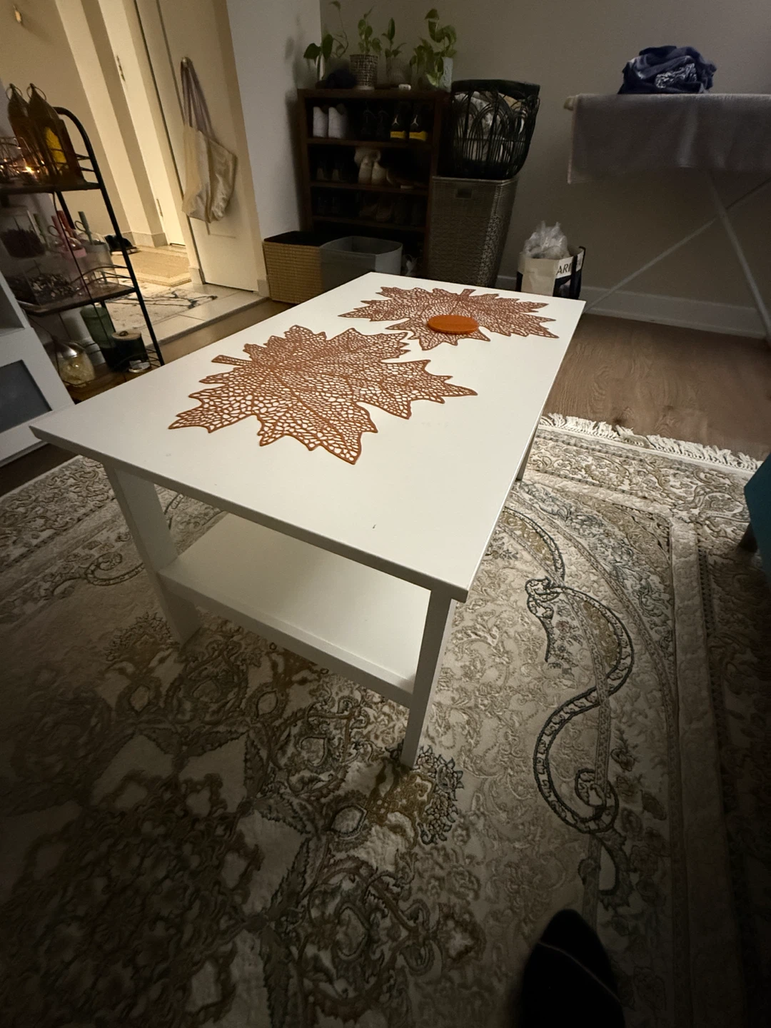 IKEA White Coffee Table with Storage Shelf - photo 3