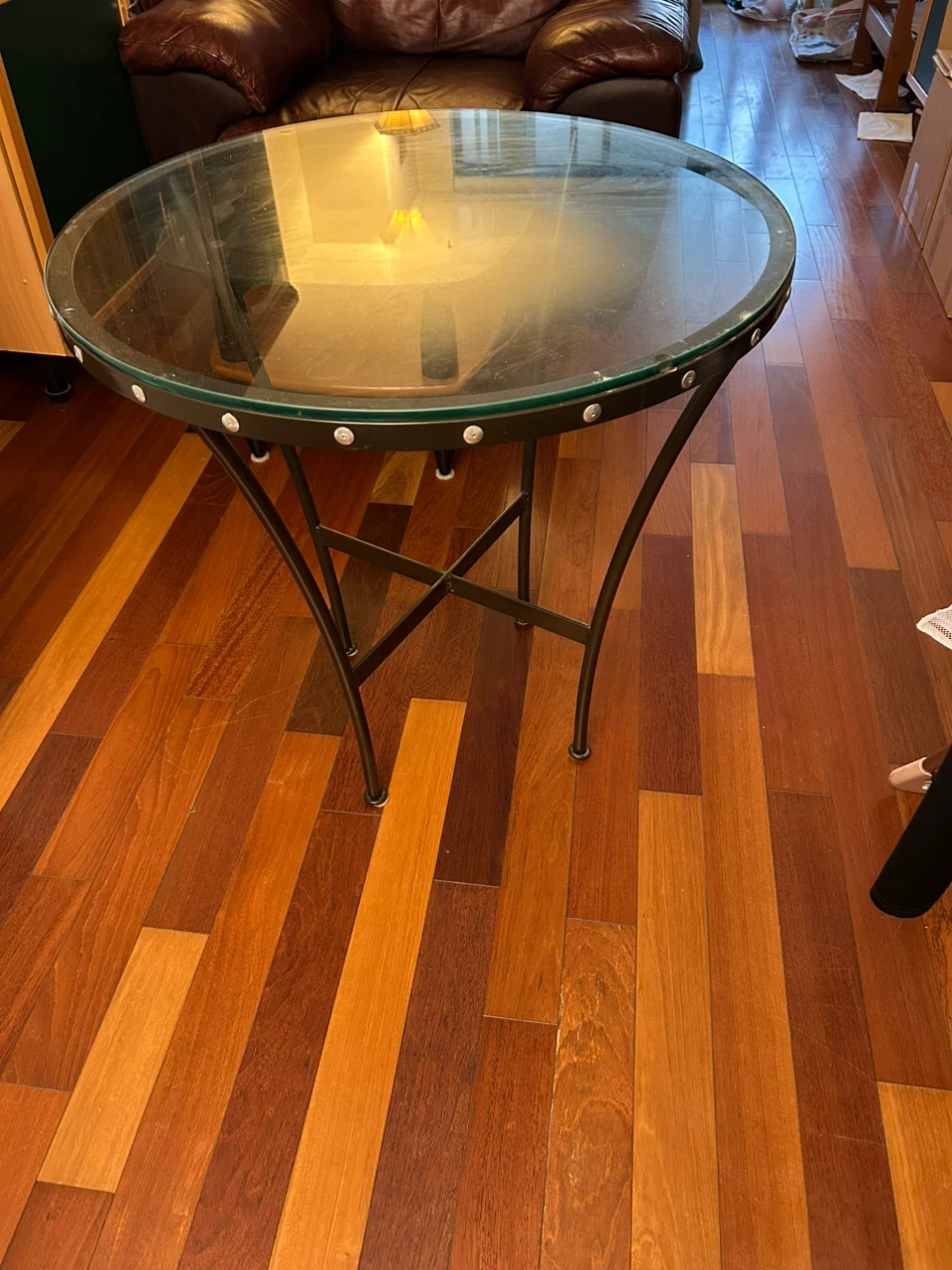Round Glass Top Metal Side Table