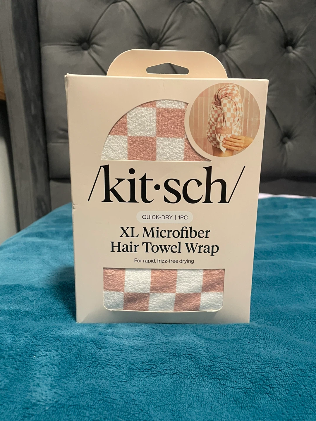 Kitsch XL Microfiber Hair Towel Wrap - Pink Checkered