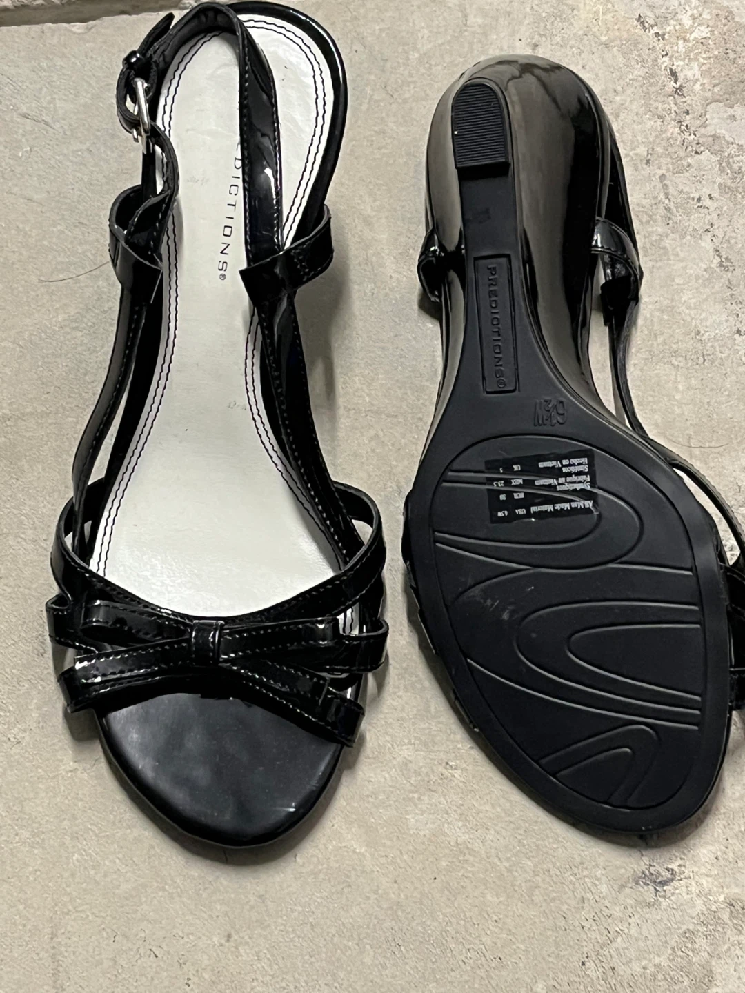 Predictions Black Patent Bow Wedge Sandals Size 6.5 - photo 2