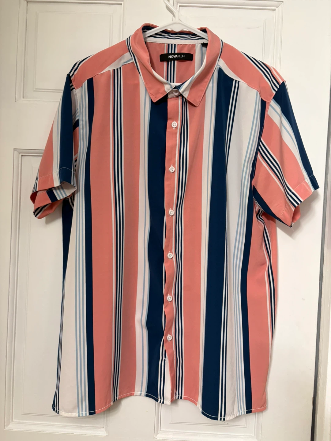 NOVA MEN Striped Short Sleeve Button-Up Shirt