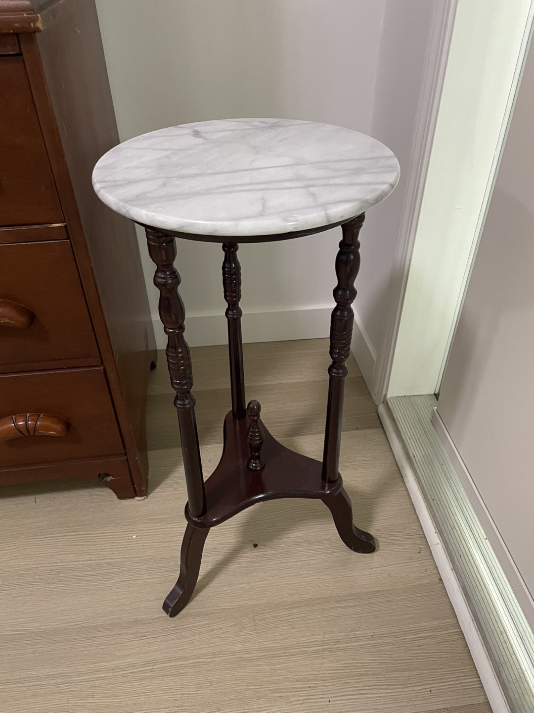 Vintage Marble & Wood Side Table
