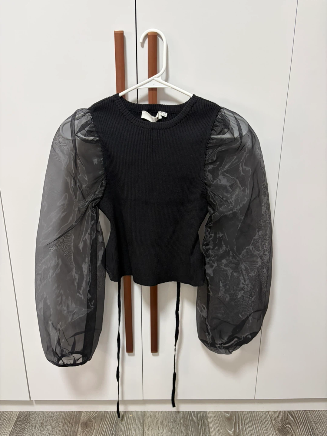 ASTR The Label Black Top with Puff Sleeves Size S
