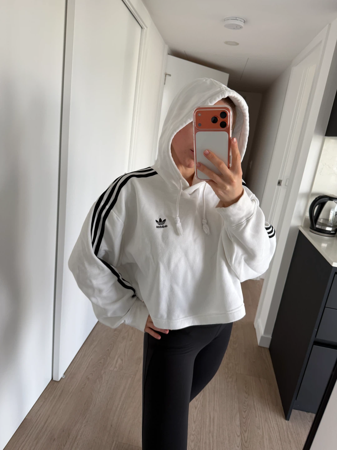 White Adidas Cropped Hoodie with 3-Stripes - Size M - photo 2