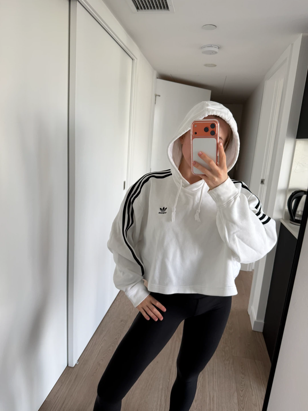 White Adidas Cropped Hoodie with 3-Stripes - Size M - photo 3