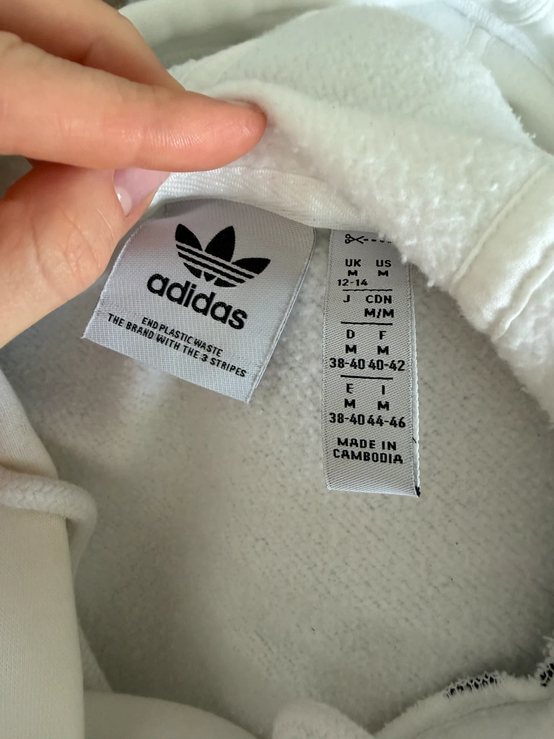 White Adidas Cropped Hoodie with 3-Stripes - Size M - photo 4