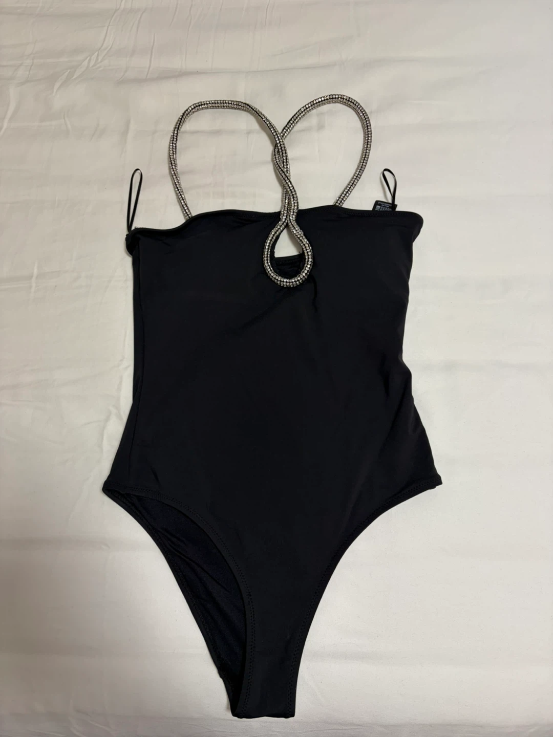 ZARA Black One-Piece Swimsuit with Rhinestone Straps