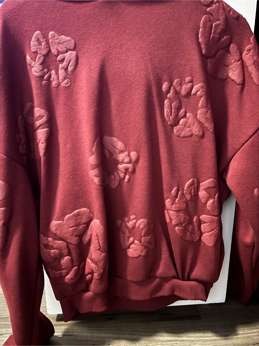 Burgundy puff print floral hoodie