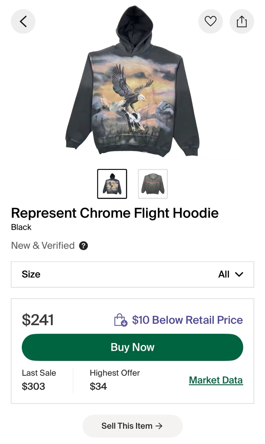 Represent Chrome Flight Hoodie Black - photo 3