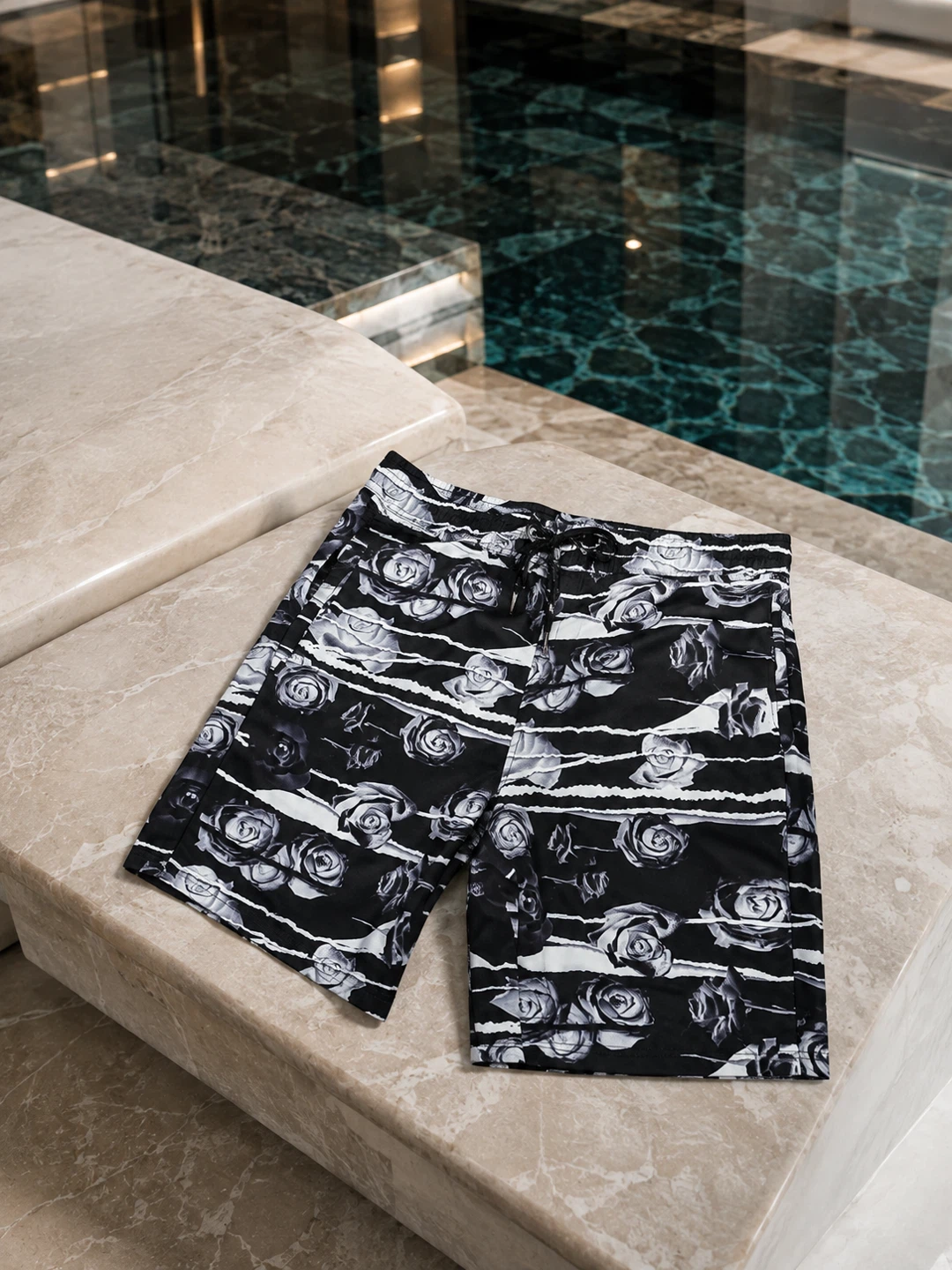 NEW Bel-Air Men’s M Black Rose Y2K Swim Shorts - photo 4
