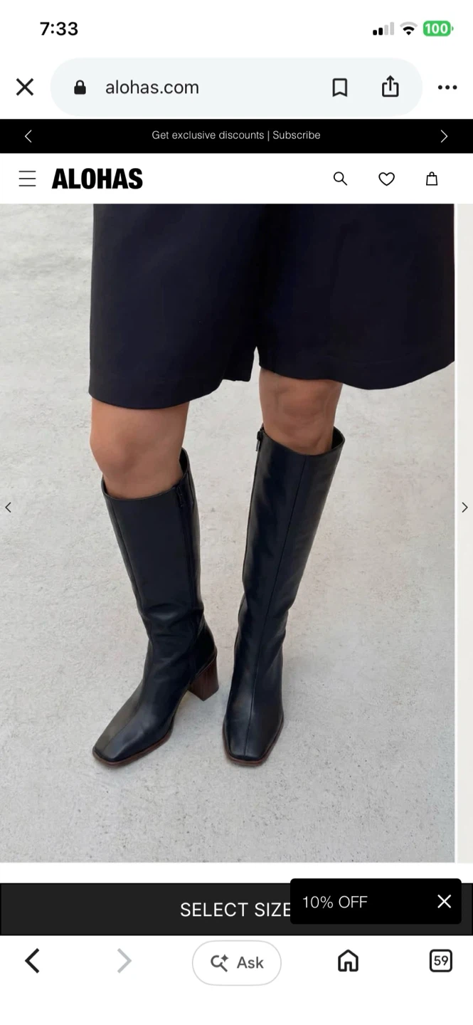ALOHAS Black East  Knee-High Boots size 38 7 7.5