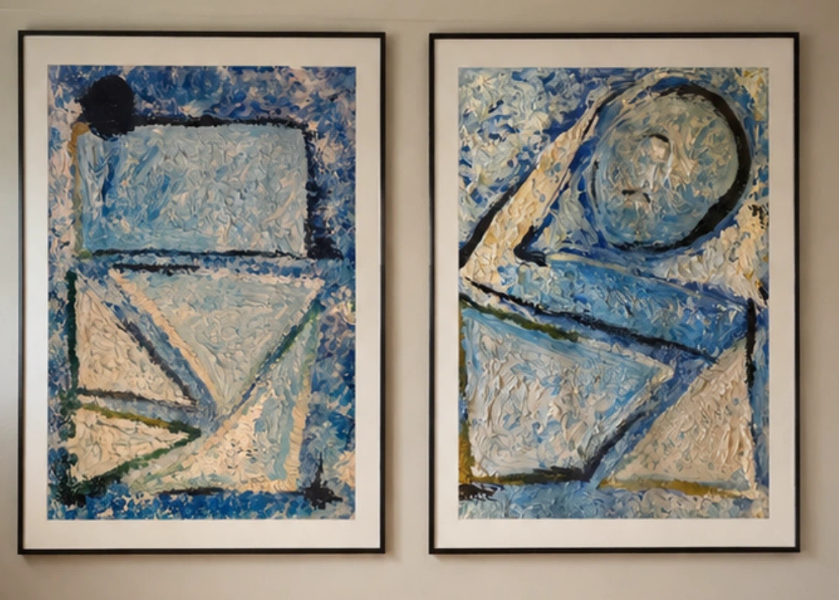 Abstract textured blue wall art set OIL PAINTING