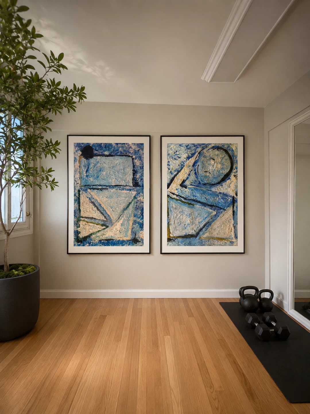 Abstract textured blue wall art set OIL PAINTING - photo 2