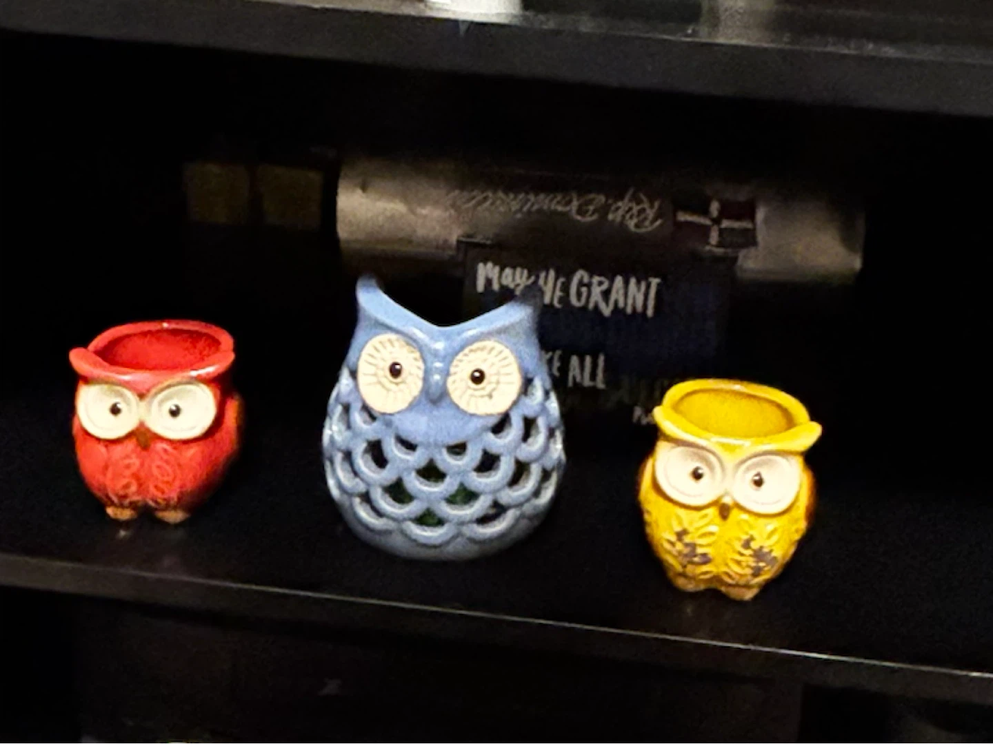 Set of 3 Ceramic mini Owl Planters
