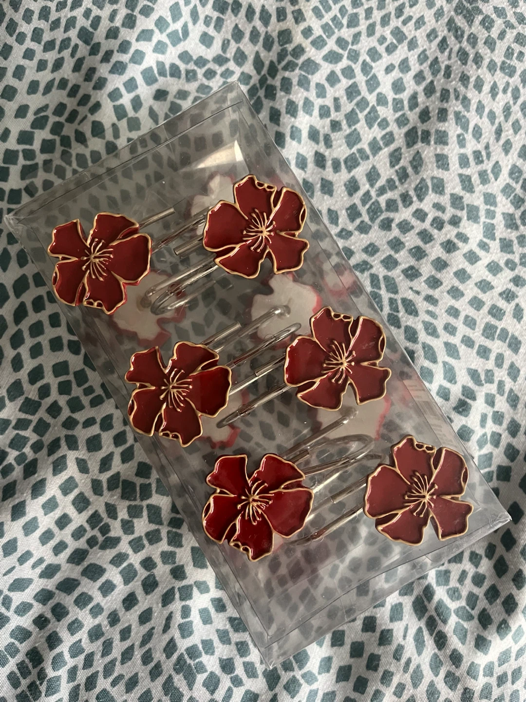 Shower Curtain Hooks - Red Flower Design