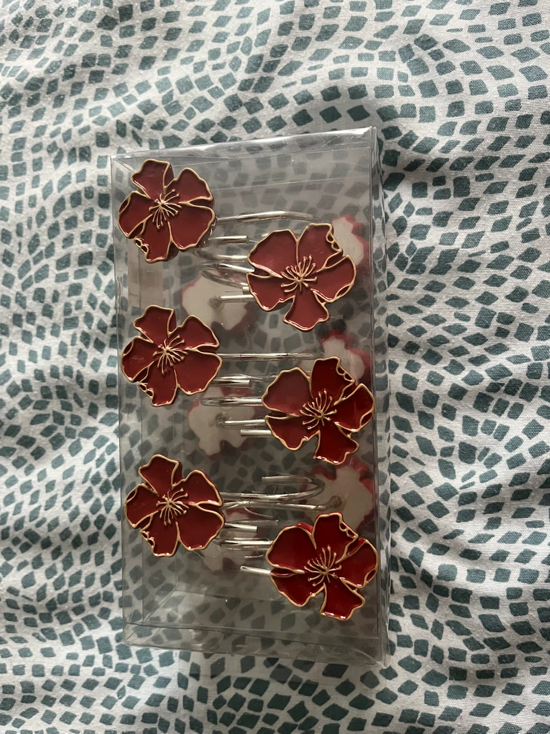 Shower Curtain Hooks - Red Flower Design - photo 2