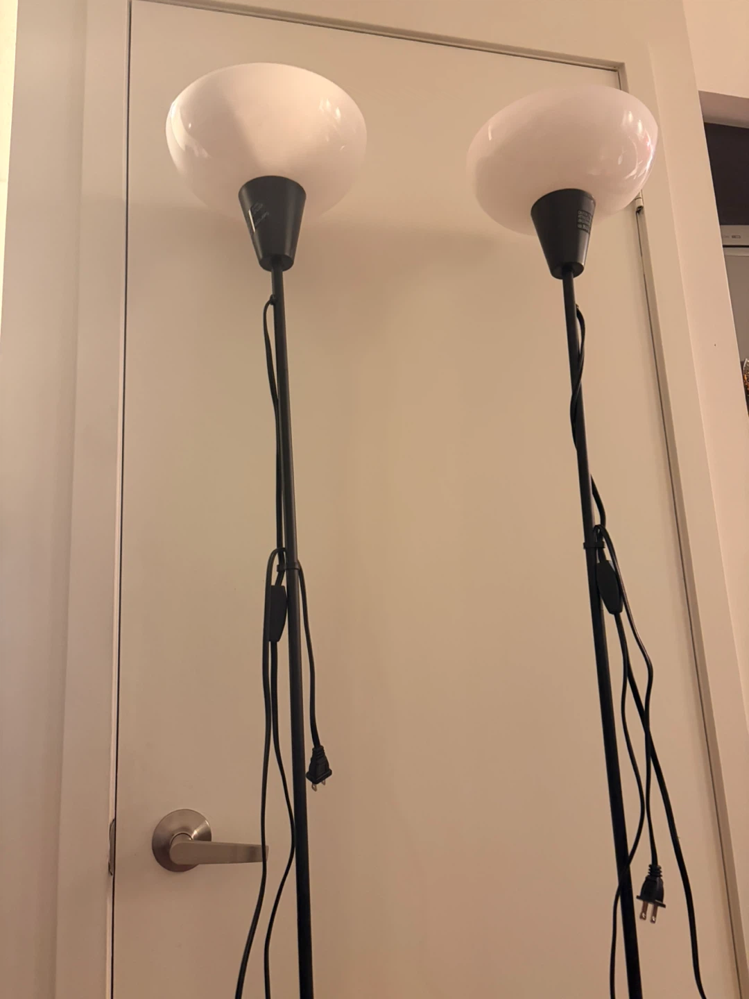 Two white mushroom floor lamps - ikea