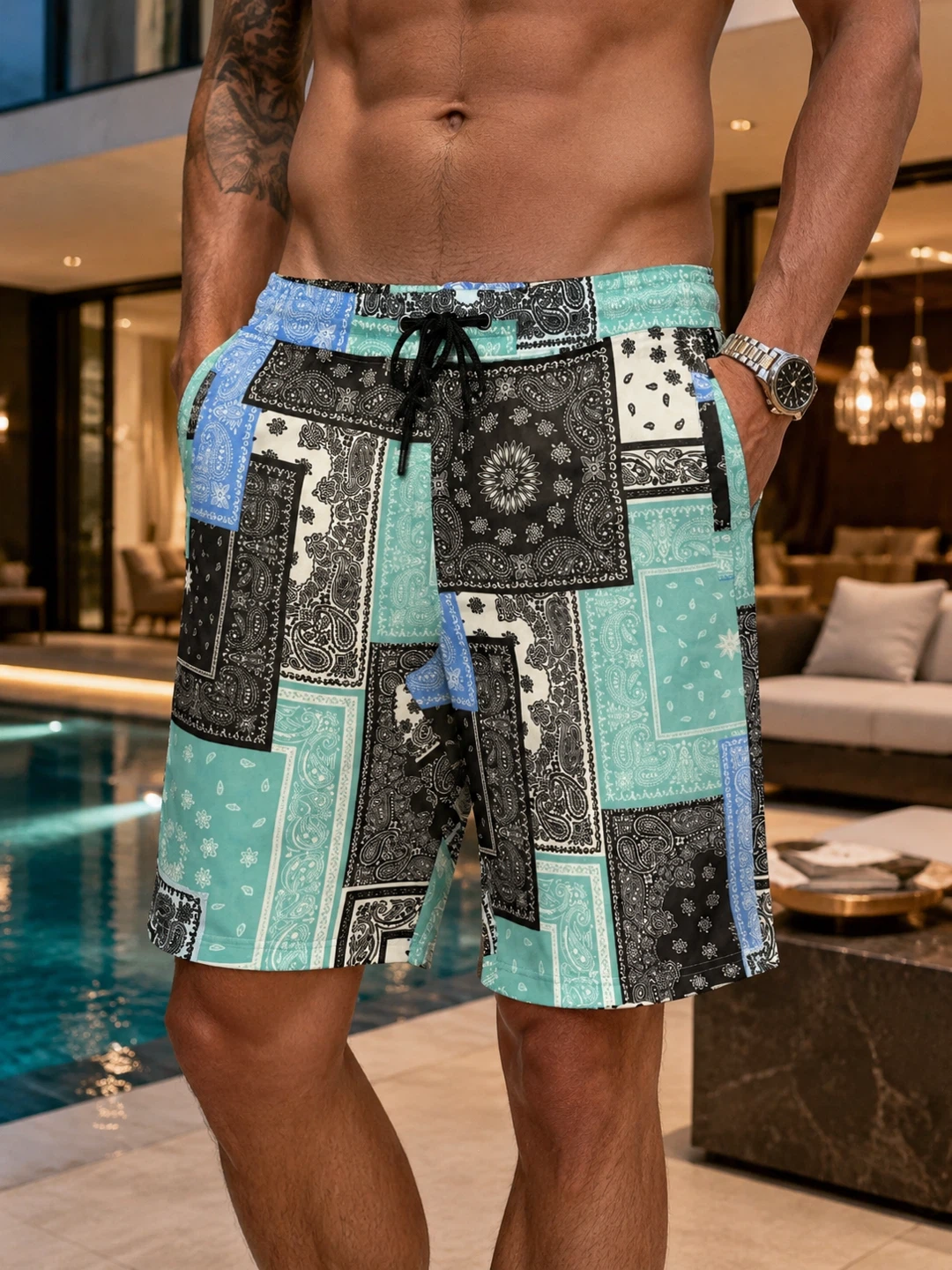 NEW Bel-Air Men’s M Turquoise Bandana Swim Shorts - photo 3