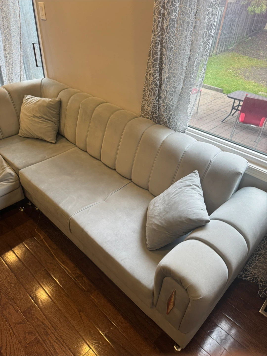 Light Grey Sectional Sofa with Pillows - photo 2