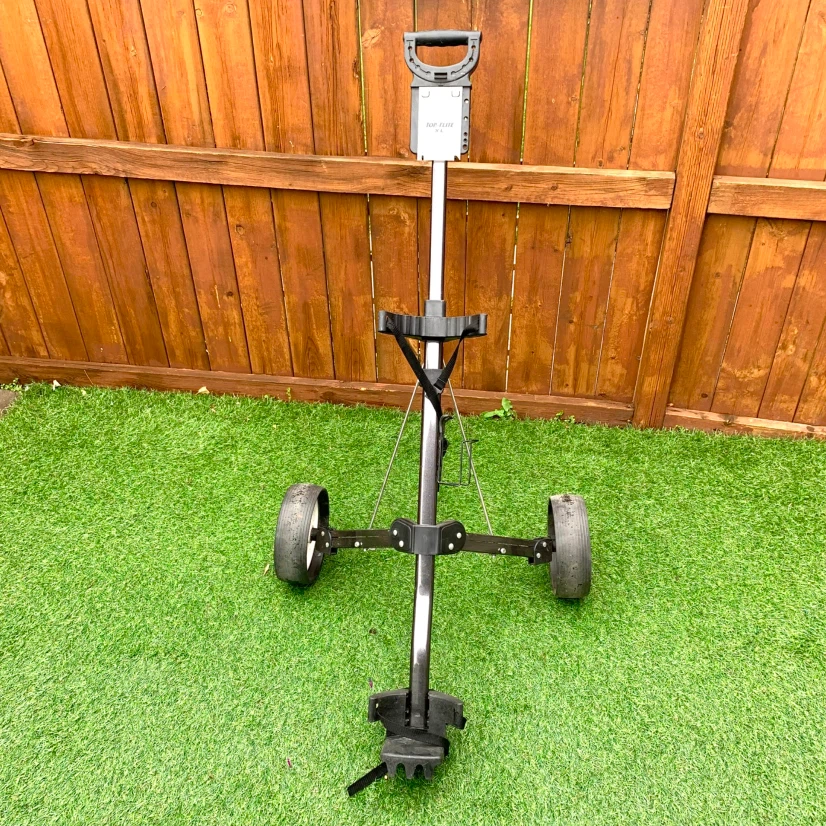 Golf Push Cart 3 Wheel Folding Golf Bag Trolley Pull Cart Black - photo 3