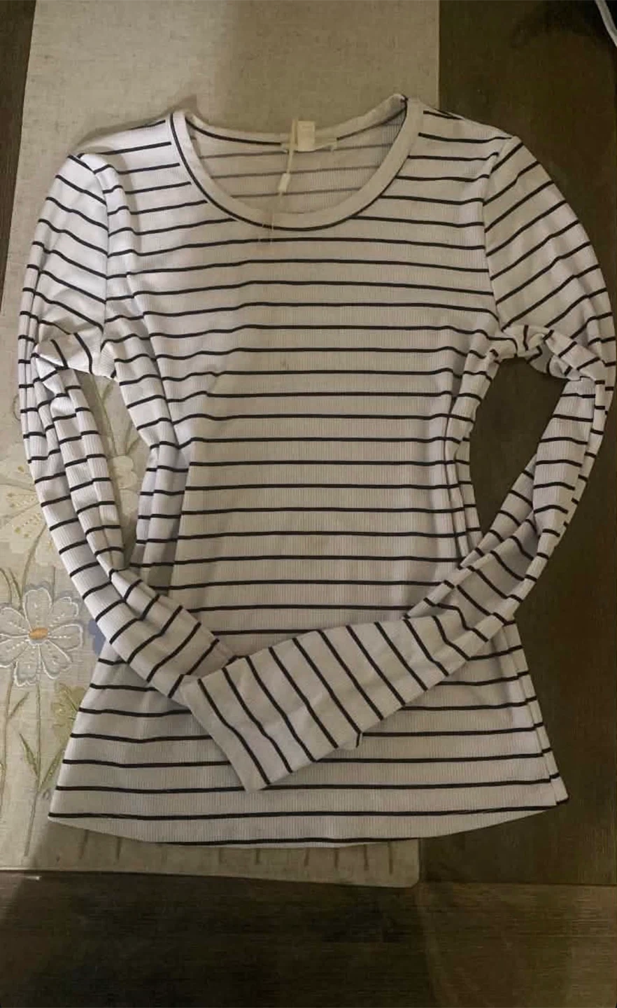 White and black striped top