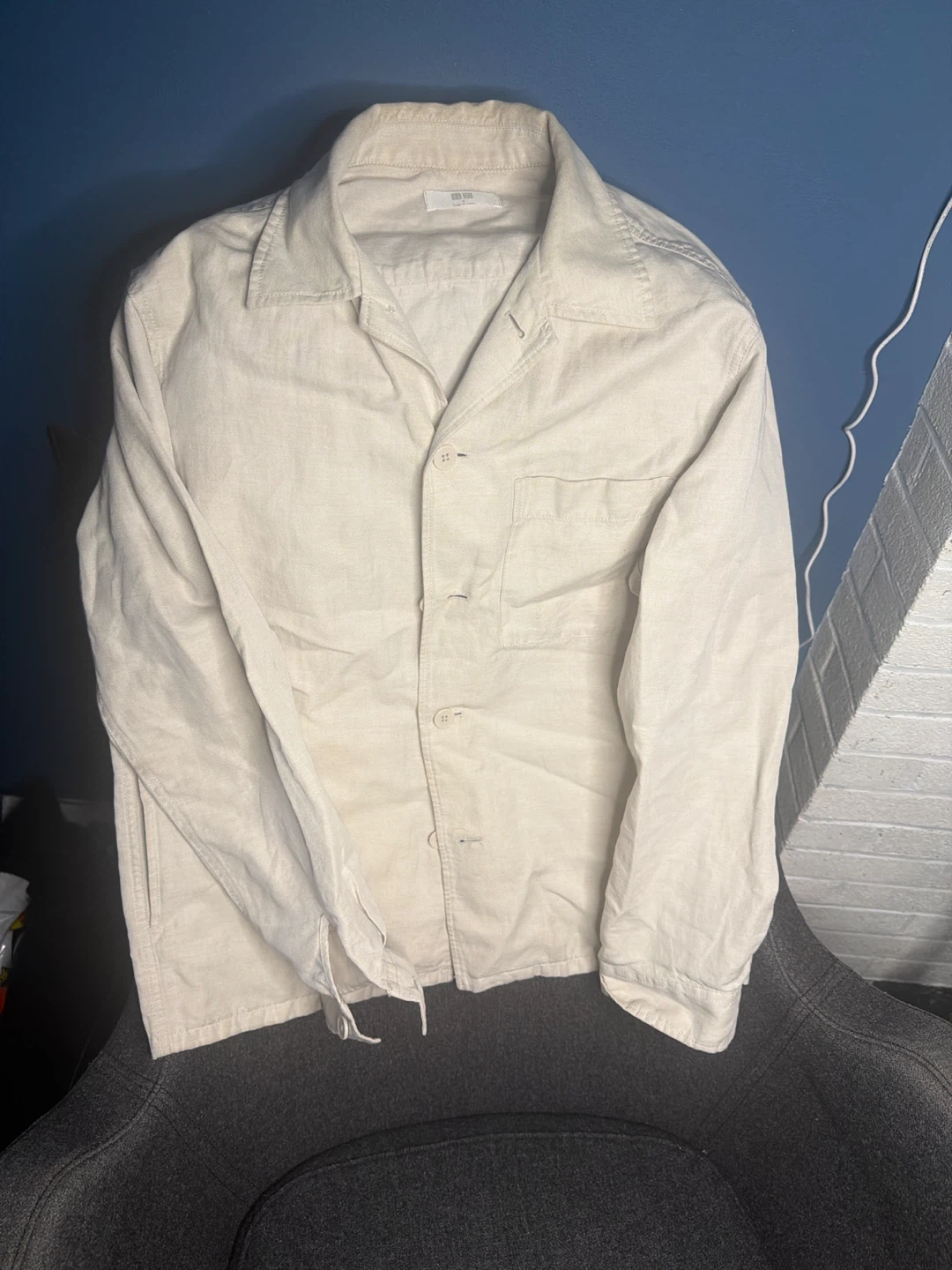 Uniqlo Linen Blend Utility Jacket Beige Small