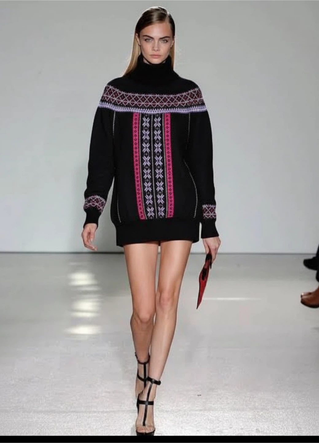 YUBA Black Sweater with Fair Isle Pattern