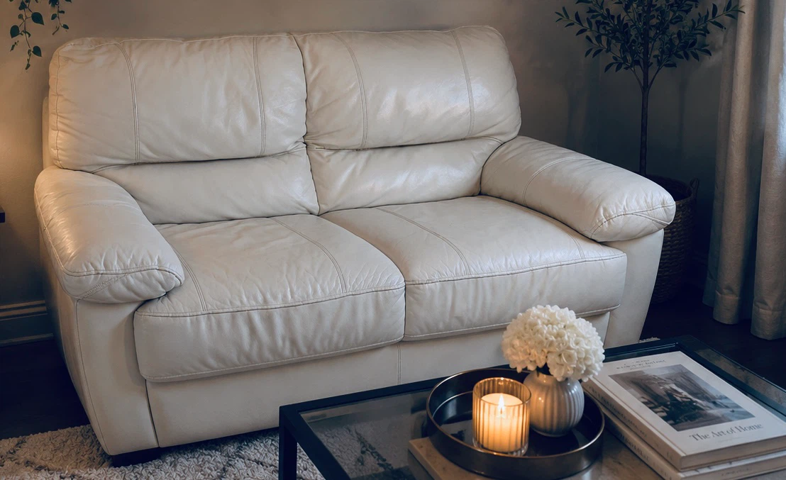 White Leather Loveseat Sofa