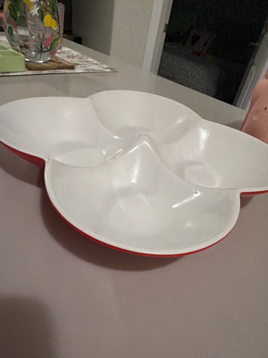 White and Red Divided Serving Dish