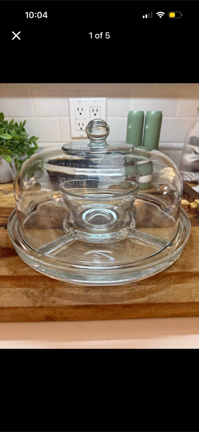 Glass Butter Dish with Dome Lid and Compartment Tray