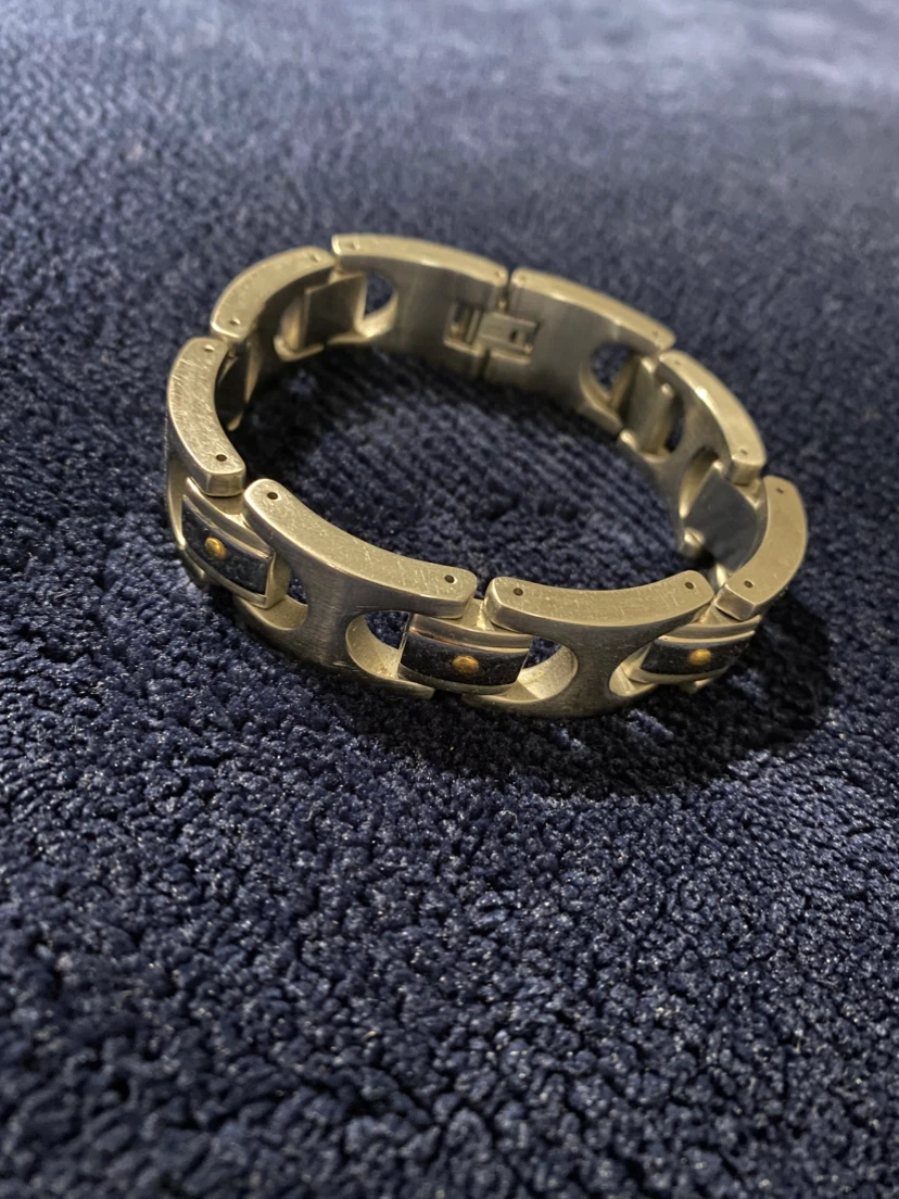 Men's Stainless Steel Link Bracelet • Golden Dotted ***