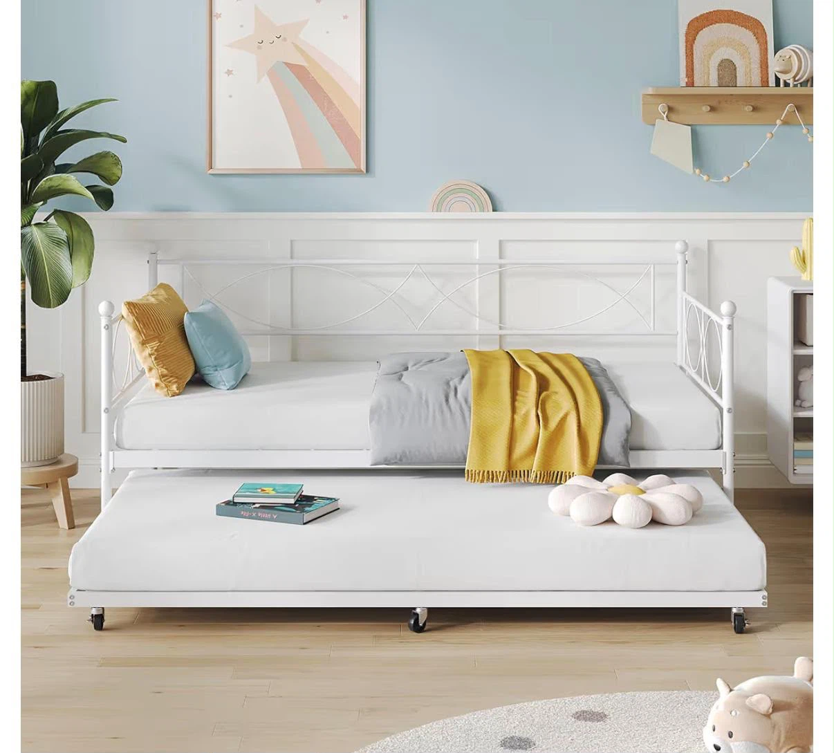 White Metal Twin Daybed with Pull-Out Trundle Frame - photo 2