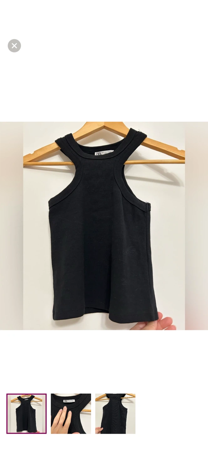 Black Zara Ribbed Cropped Top Tank with unique scoop neck