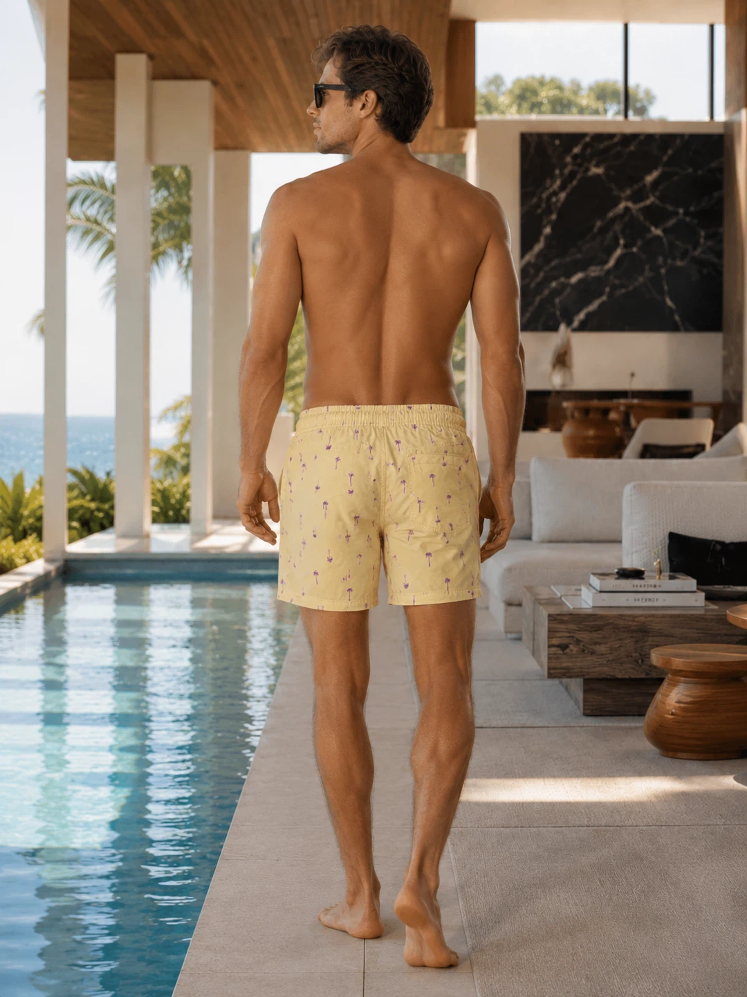 NEW Drill Clothing Men’s M Pastel Yellow Palm Tree Swim Shorts - photo 3