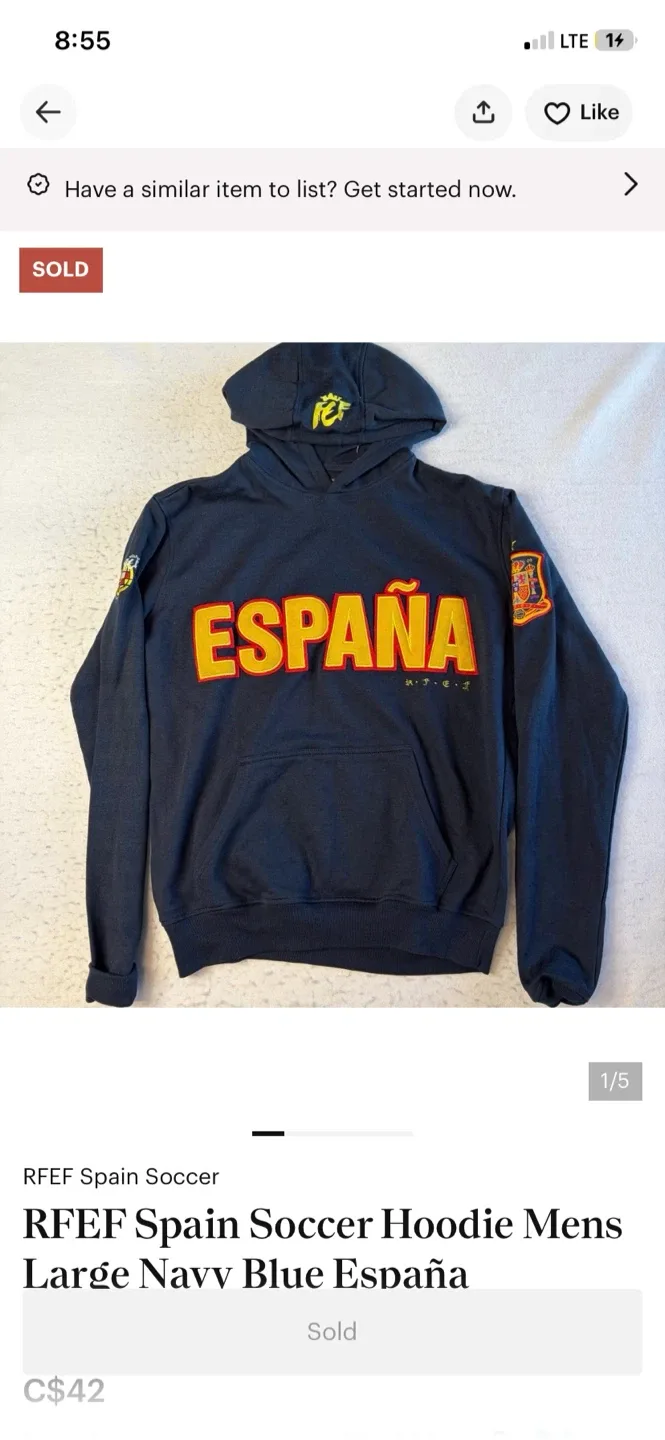RFEF Spain Soccer Hoodie Mens Large Navy Blue España