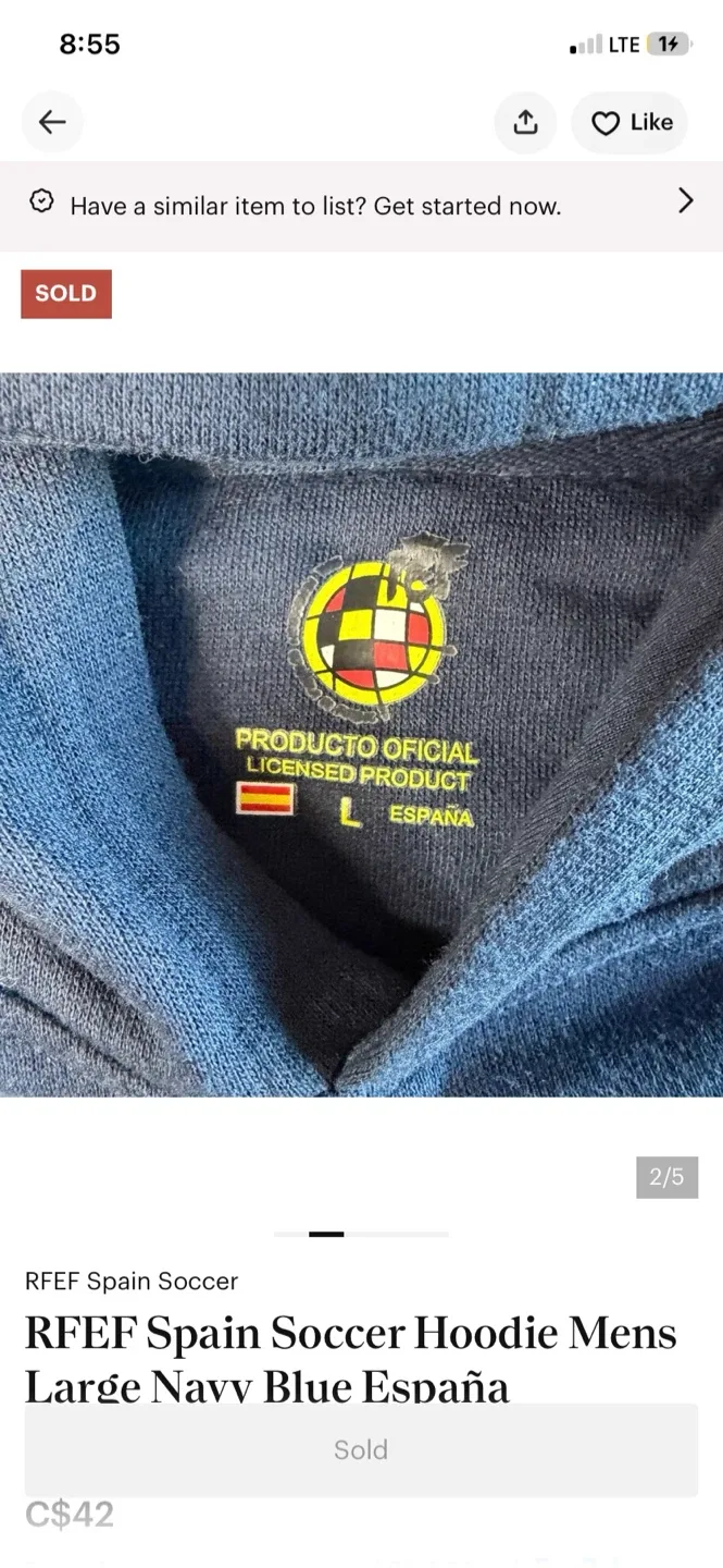 RFEF Spain Soccer Hoodie Mens Large Navy Blue España - photo 2