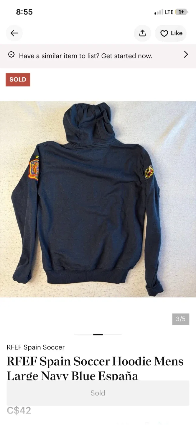 RFEF Spain Soccer Hoodie Mens Large Navy Blue España - photo 3