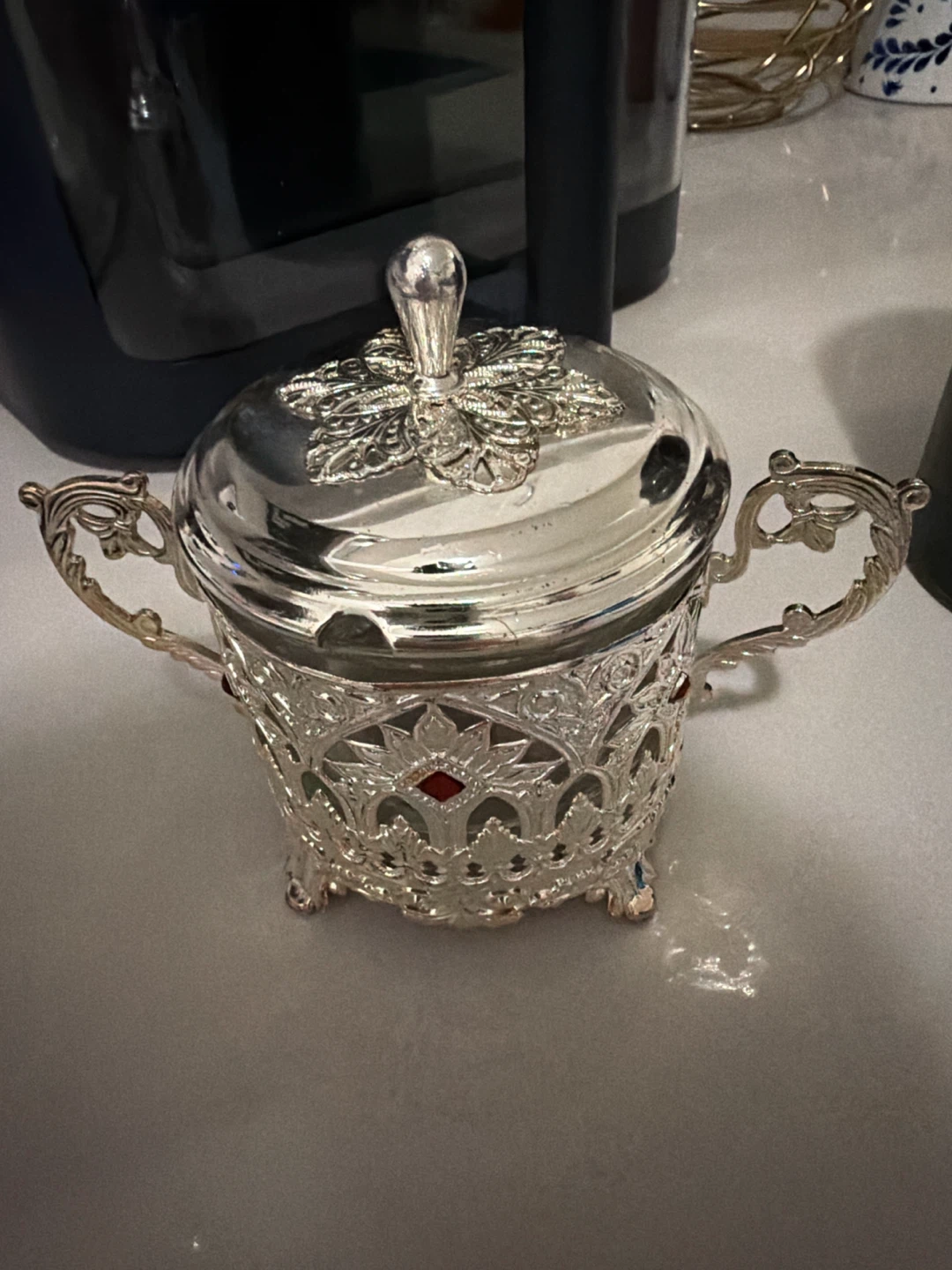 Ornate Silver Sugar Bowl with Lid