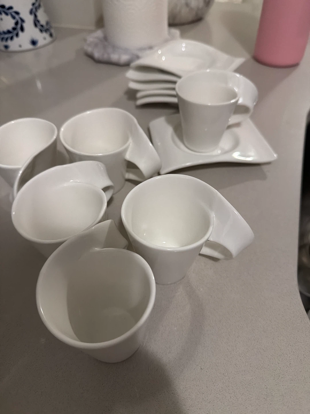 Set of 6 White Ceramic Espresso Cups and Saucers - photo 2