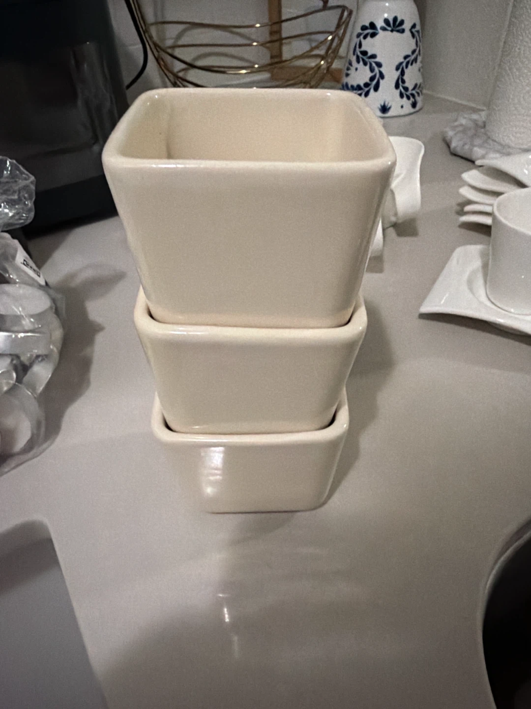 Set of 3 Cream Square Ramekins