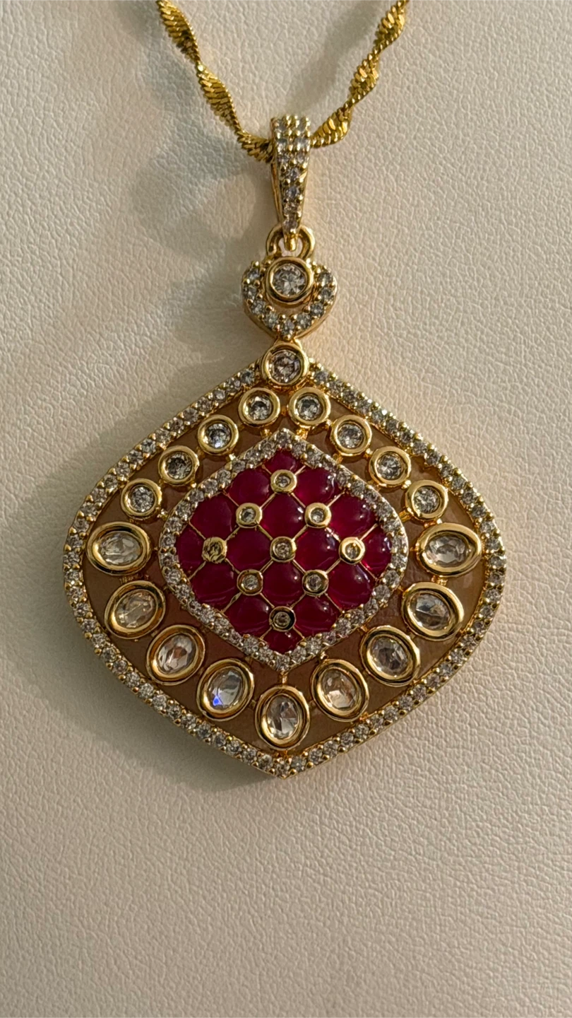 Gold Necklace and Earring Set with Red Stones - photo 2