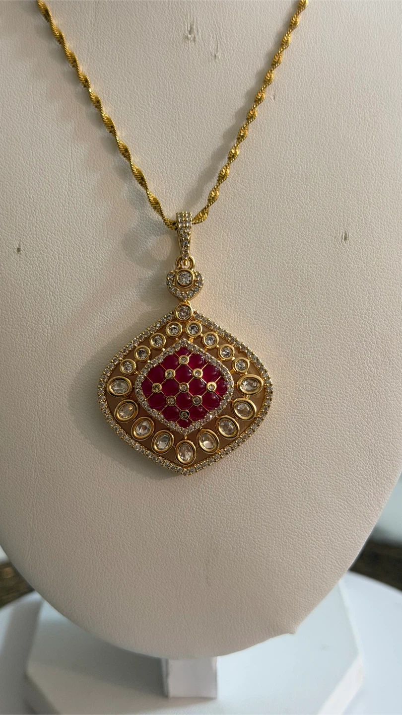 Gold Necklace and Earring Set with Red Stones - photo 4