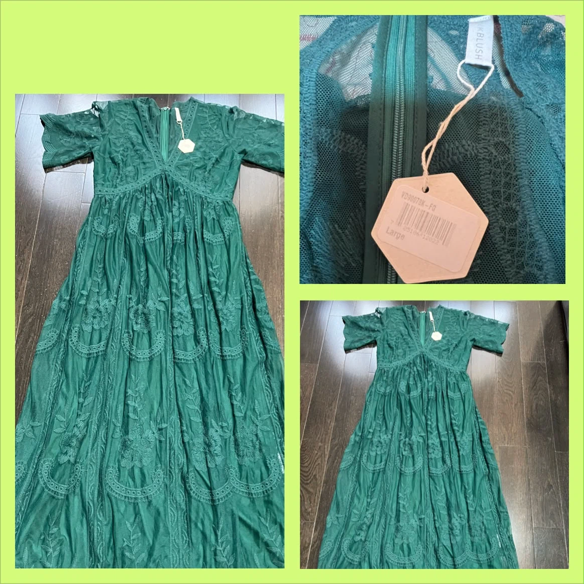 Blush Lace Maxi Dress - Emerald Green - Large