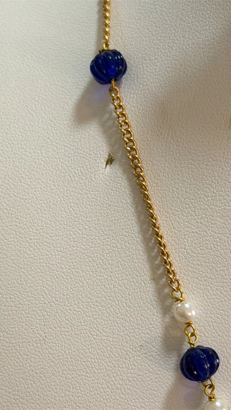 Gold Tone Blue Gemstone Necklace and Earring Set - photo 3