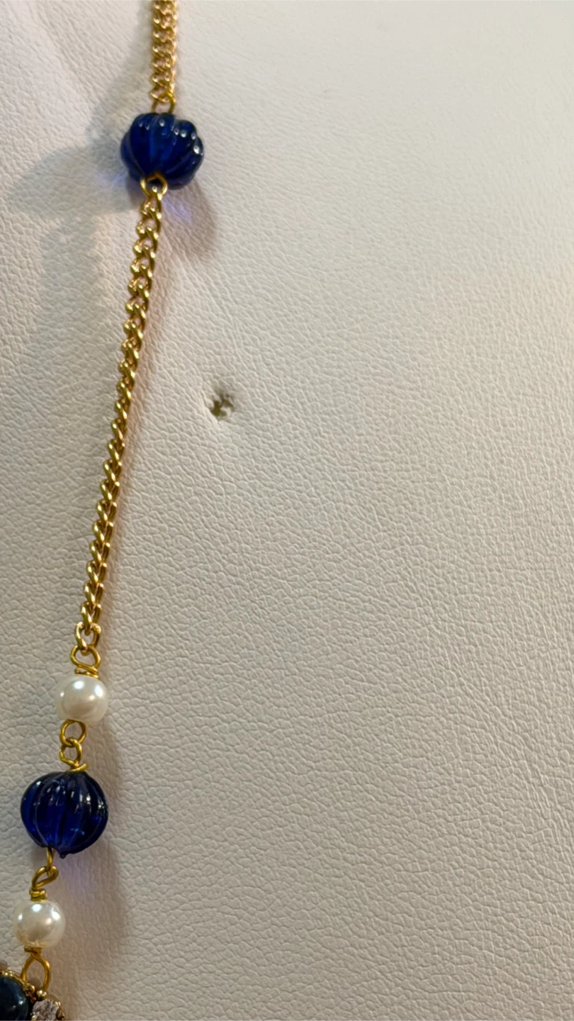 Gold Tone Blue Gemstone Necklace and Earring Set - photo 4