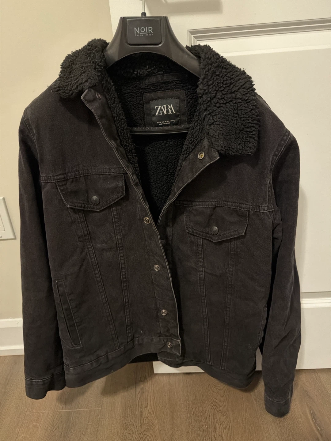 Zara Black Denim Sherpa Lined Jacket