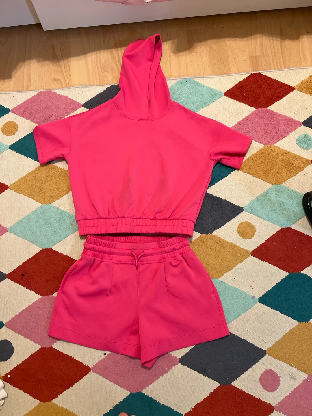 Bright Pink Hoodie and Shorts Set