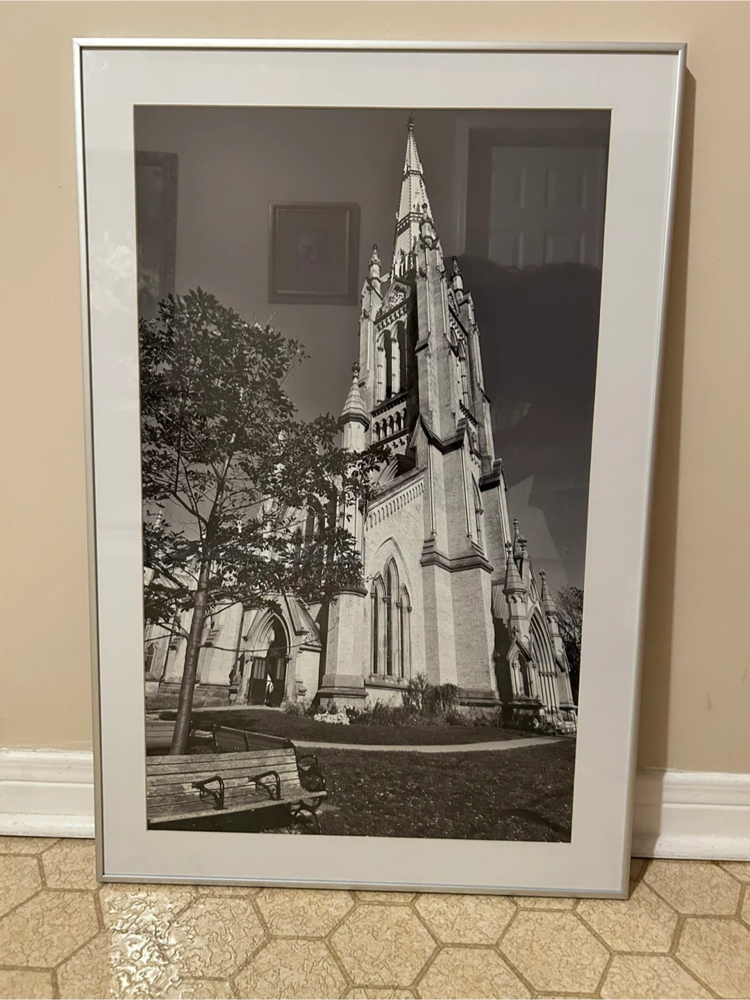 Modern silver frame black and white cathedral print art
