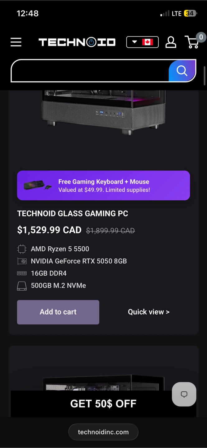 Technoid Glass Gaming PC - Ryzen 5, RTX 5050